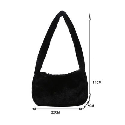 Fluffy Shoulder Bag Vintage Underarm Pouch Square Travelling Purse 22*14*7CM 1PC