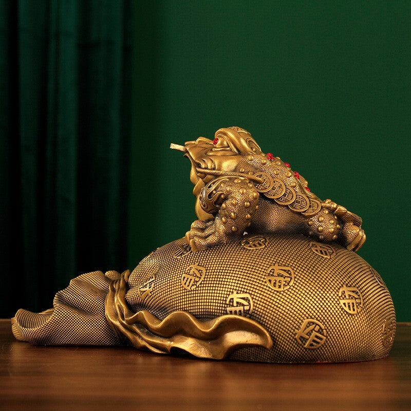 3 Legged Toad Money Bag Statue Chinese Feng Shui Wealth Home Office Decor