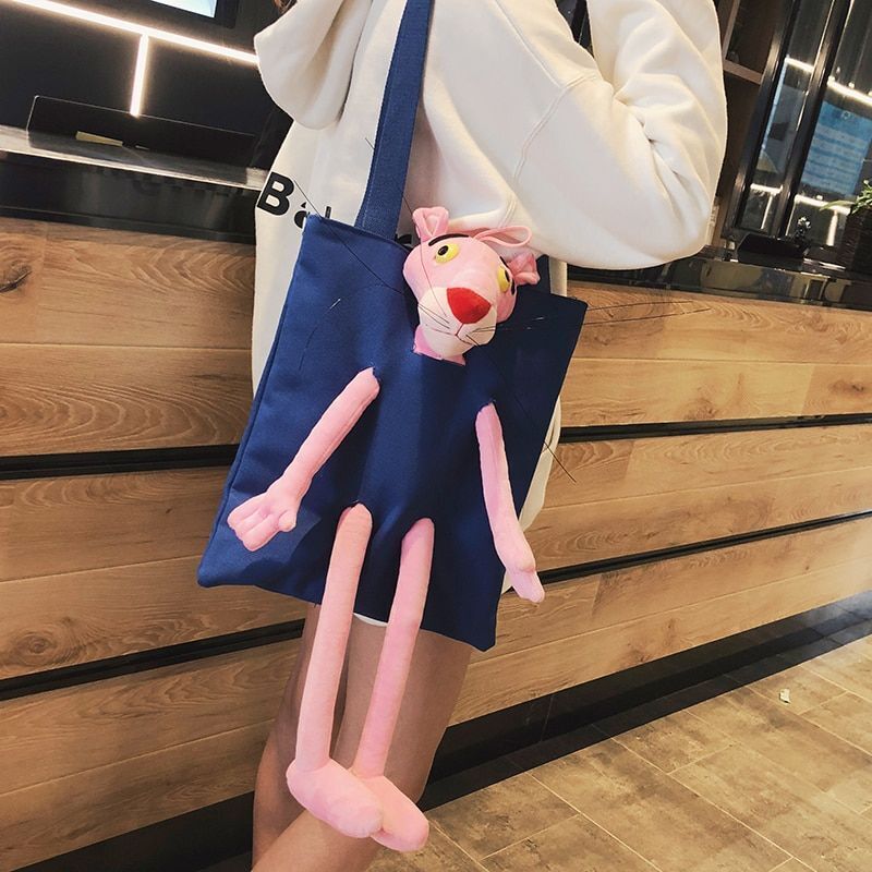 Cartoon Handbag Panther Funny Shoulder Bag Cute Plush Doll Shopping Canvas Bags