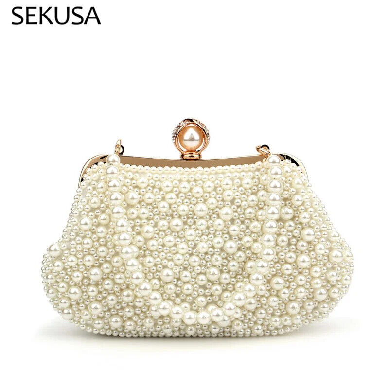 Beading Women Evening Bag With Chain Shoulder Pearl Handbags Chain Shoulder