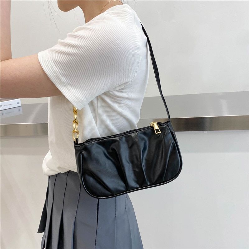 Fashion Handbag Retro Solid Color Leather Shoulder Underarm Bag Casual Handbags