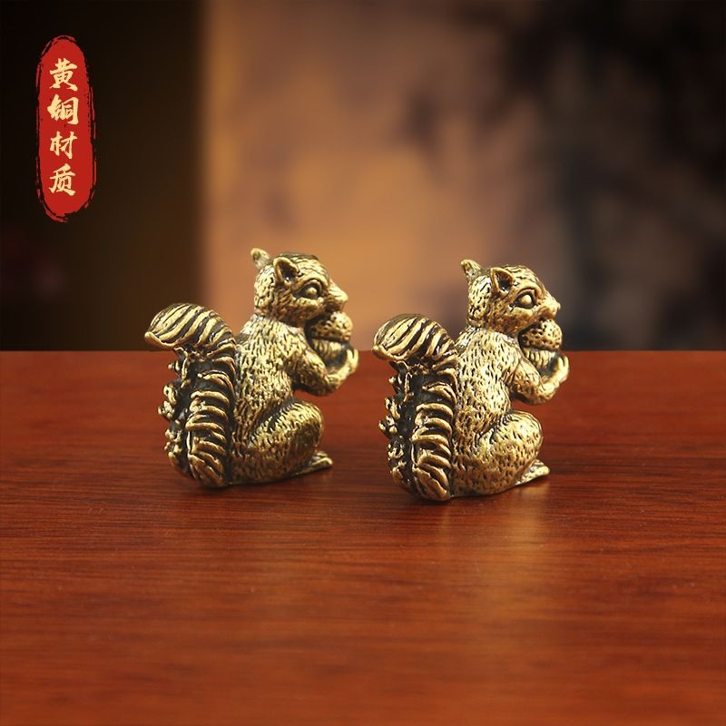 2PCS Solid Brass Squirrel Incense Holder 4.2cm Mini Figurine Desktop Ornament
