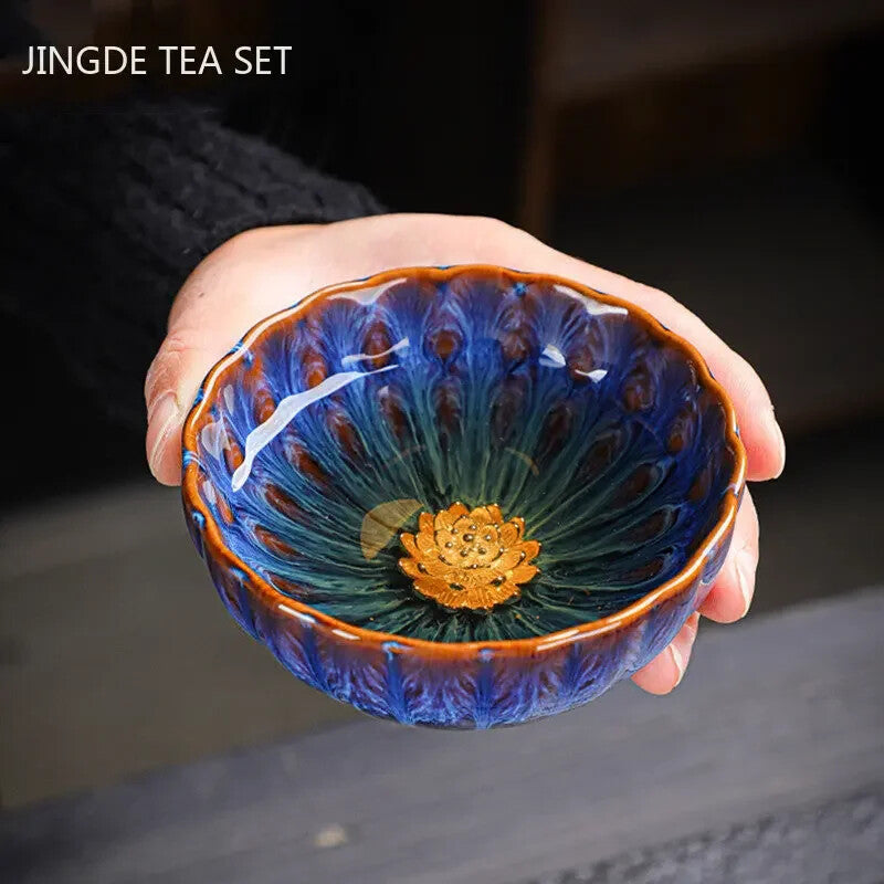 130ml Tradition Kiln Transformation Ceramic Teacup Handmade Silver Inlay Tea Cup