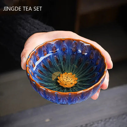 130ml Tradition Kiln Transformation Ceramic Teacup Handmade Silver Inlay Tea Cup