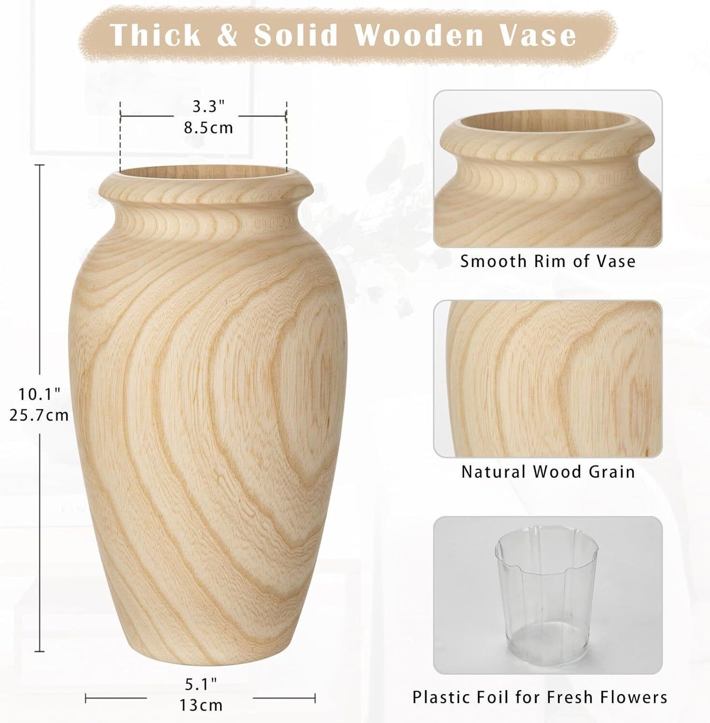 Tall Handmade Wooden Flower Vase Decoration for Flower Arrangement Home Gift
