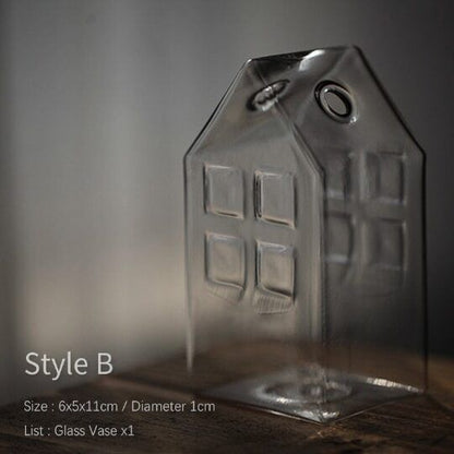 Glass Small House Shaped Vase Mini Hydropnic Terrarium Tabletop Flower Bottle