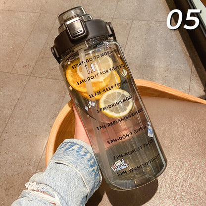 2L Sports Stickers Water Bottle Large Capacity Straw Gradient Fitness Water Cup