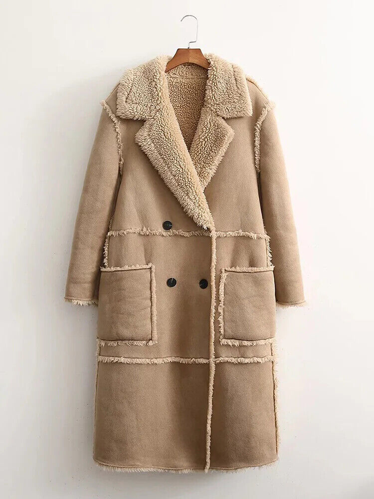 Winter Long Coat Women Thick Leather Lamb Fur Coat Female Overcoat Outwear