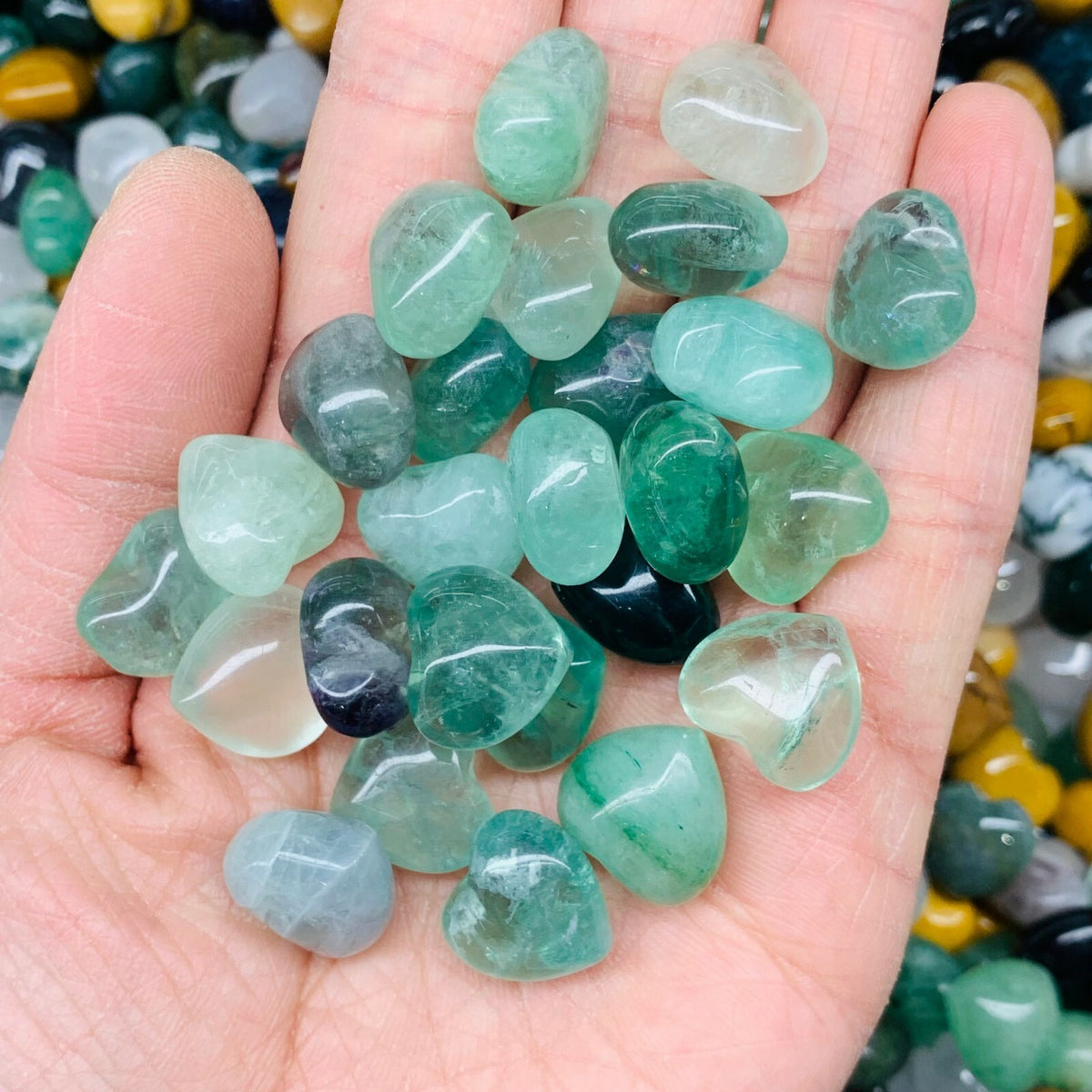 10pc Natural fluorite Mini Heart hand-carved quartz crystal Reiki healing