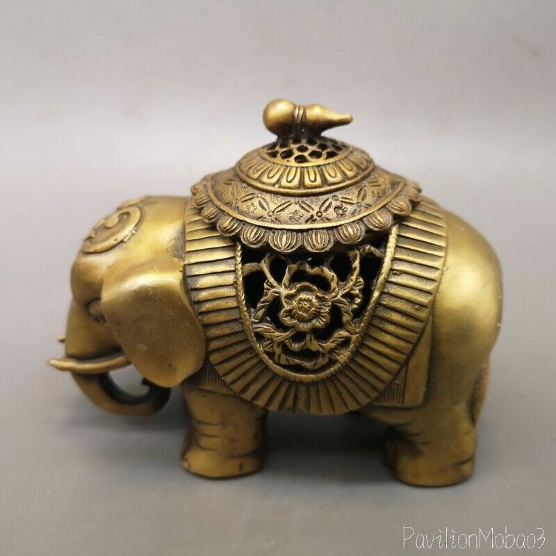 5" Chinese old antique Elephant gourd statue Incense burner censer