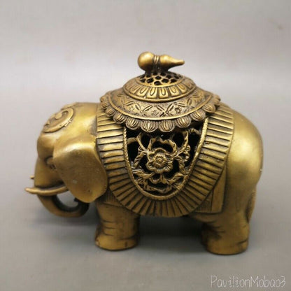 5" Chinese old antique Elephant gourd statue Incense burner censer