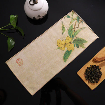 Painted Chinese Style Thick Tea Towel Super Absorbent Tea Cleaning Set Cup Mat.