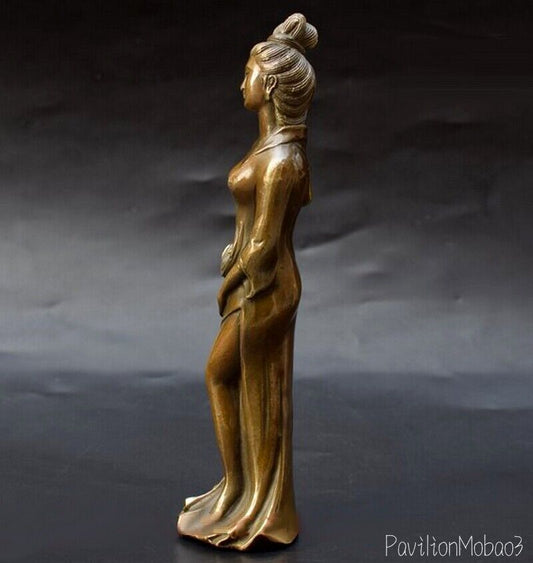 Solid Chinese Brass Girl Statue Traditional Lady Figure Collectibles Decor
