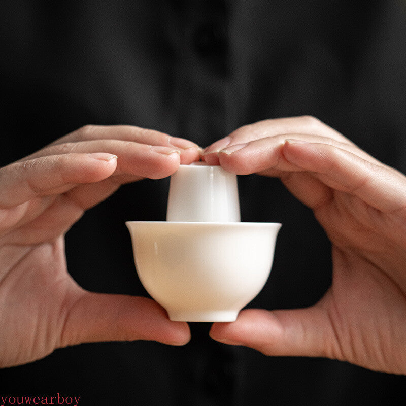 White Porcelain Teacup Sheep Fat Jade Chinese Small Tea Tasting Teaware Cup
