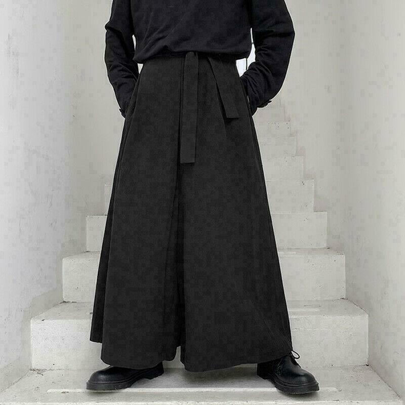 Fashion Men Baggy Gothic Long Pants Casual Loose Holiday Wide Leg Linen Trousers