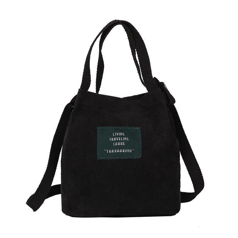 Retro Corduroy Canvas Simple Literary Shoulder Bucket Cloth Bag Purse 19*20*12CM