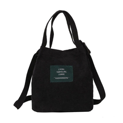 Retro Corduroy Canvas Simple Literary Shoulder Bucket Cloth Bag Purse 19*20*12CM