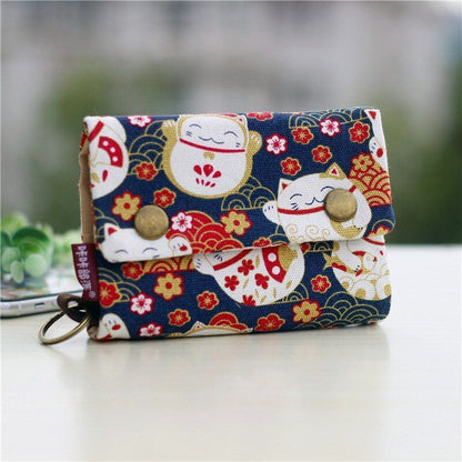 Handmade 3 Fold Fabric Wallet Short Zipper Purses Multi-function Bag Card Holder