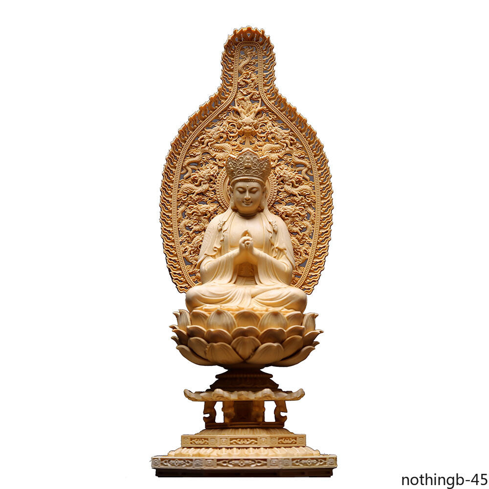 Wood Carved Mahavairocana Kuan Yin Bodhisattva Statue for Home or Temple Worship