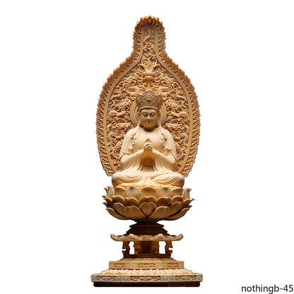 Wood Carved Mahavairocana Kuan Yin Bodhisattva Statue for Home or Temple Worship