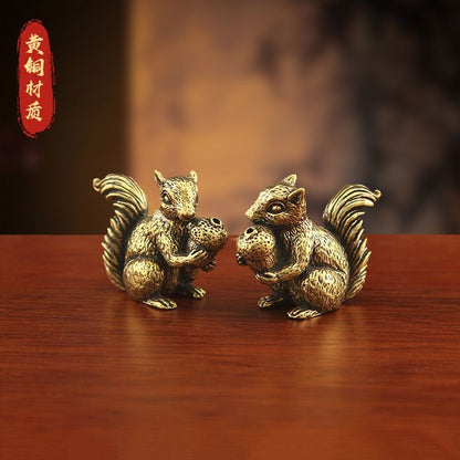 2PCS Solid Brass Squirrel Incense Holder 4.2cm Mini Figurine Desktop Ornament