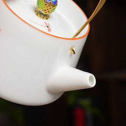 220ml Hand Painted Lotus Ceramic Teapot Household Kettle Kung Fu Tea Set Tea