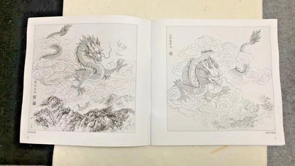 Chinese Painting Dragon Gongbi Outline Sketch Sumi-e Brush Ink Art Tattoo Book