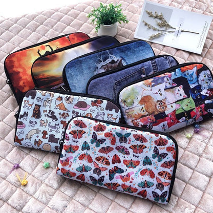 Oil Painting Sunflower Starry Night Wallet Women Purse Credit Card Phone Holders