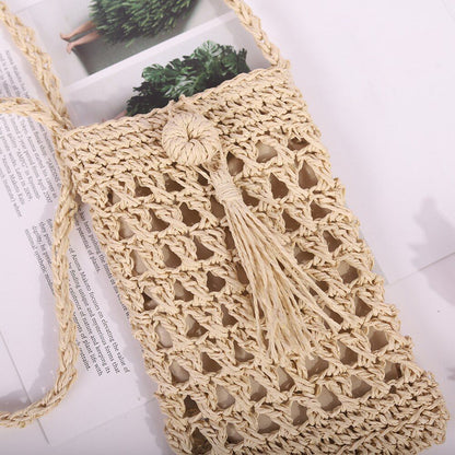 Handmade Rattan Woven Handbag Straw Knitted Messenger Bag Beach Purse 20*12 CM