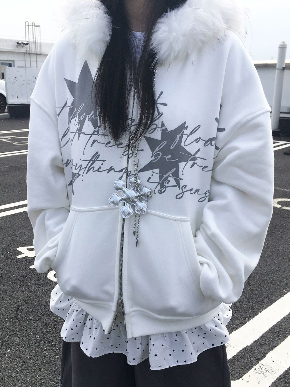 Y2K Subculture Snowflake Leather Long Sweater Chain