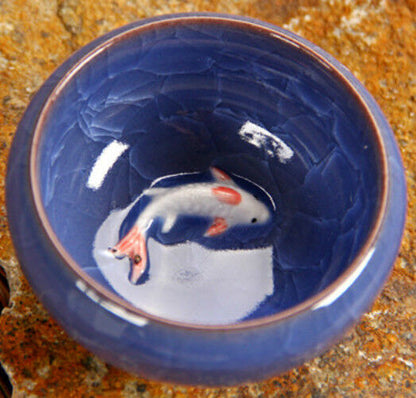 Colorful Ice-Crackle Porcelain 8 Colors Tea Cup With Fish Pattern Ceramic saucer