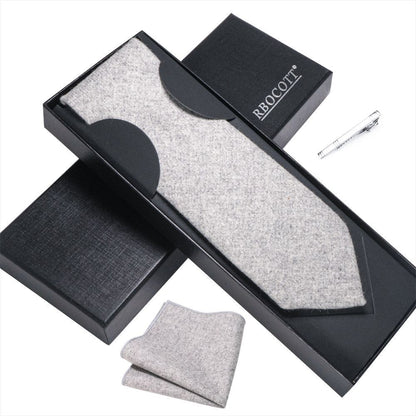 Men Necktie Set 3Pcs Clips Handkerchief Wool Gift Ties Suits Wedding Accessories