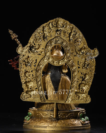 8.4"Xizang Buddhism Temple Bronze Padmasambhava Guru Rinpoche Buddha Statue