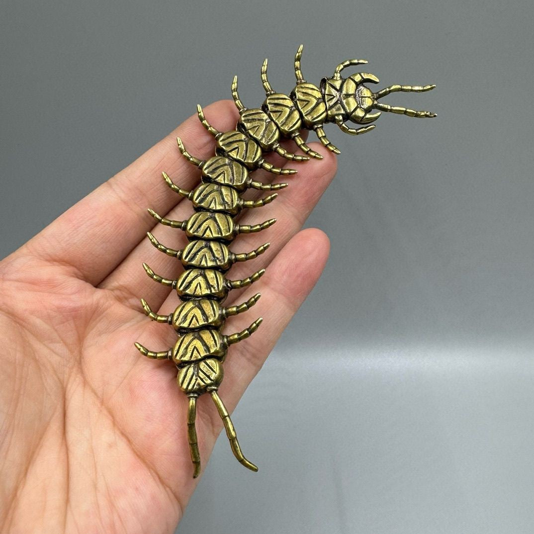 Solid Brass Articulated Centipede Figurine Tea Pet Paperweight 13.5cm