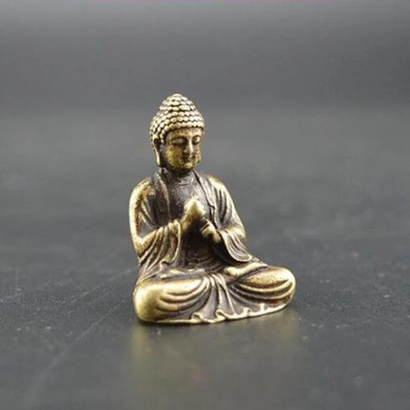 3.2cm Chinese Buddhism Brass Sakyamuni Buddha Statue Table Tea Pet Ornament