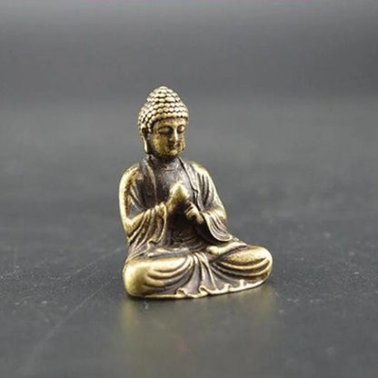 3.2cm Chinese Buddhism Brass Sakyamuni Buddha Statue Table Tea Pet Ornament