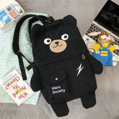 Corduroy Bear Backpacks Women Multi-pockets School Bags Backpack School Bag