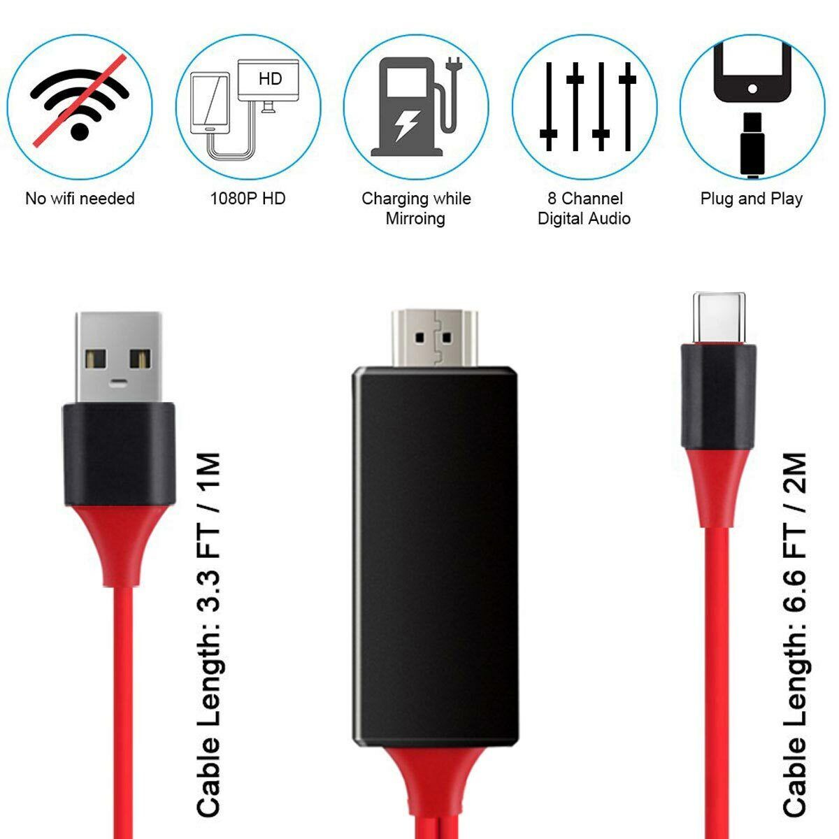 Red Type C Phone to HDMI HDTV TV Cable Adapter For Galaxy Note 8/9/10/20 Ultra +
