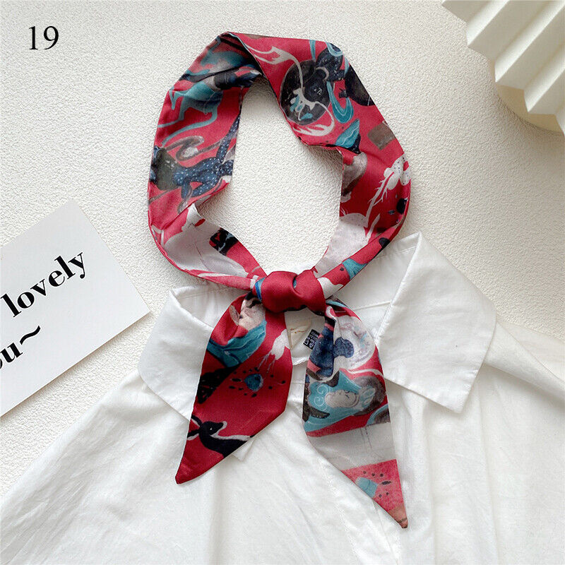 Long Skinny Silk Scarf Narrow Neckerchief Headband Handle Bag Band 105*6cm 1PCS