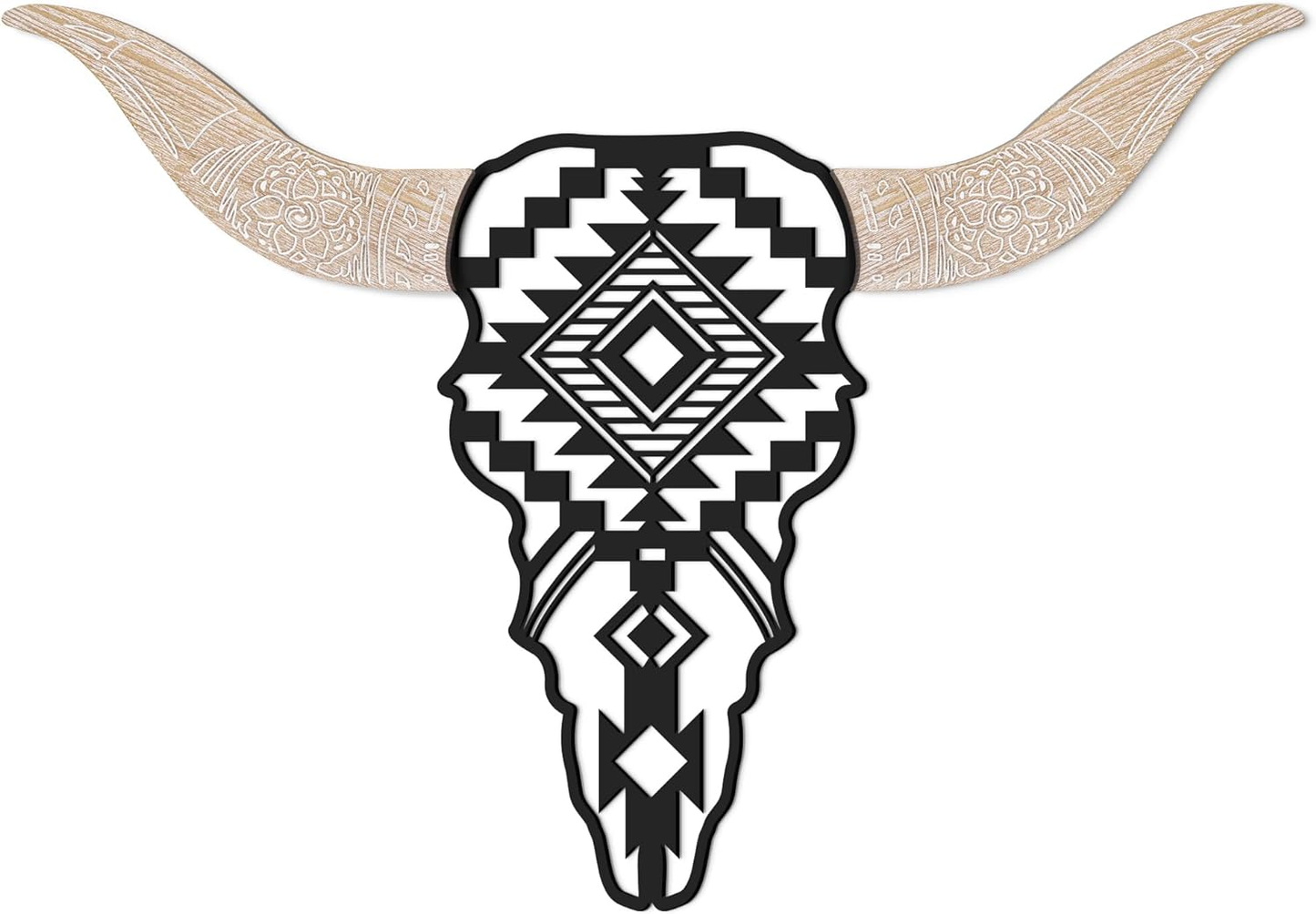 Aztec Cow Skull Art Decor Wooden and Metal Wall Art Decoration Home Office