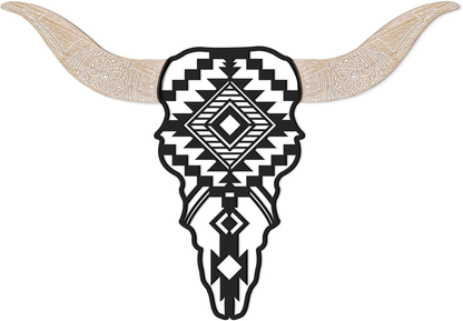 Aztec Cow Skull Art Decor Wooden and Metal Wall Art Decoration Home Office