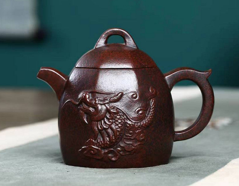 4.7" Chinese Yixing Zisha Pottery Old Purple Clay 260CC Dragon Six Sides Teapot