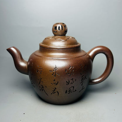 Vintage Chinese Yixing Purple Clay Teapot Zisha Ceremony Carving Collectible Art
