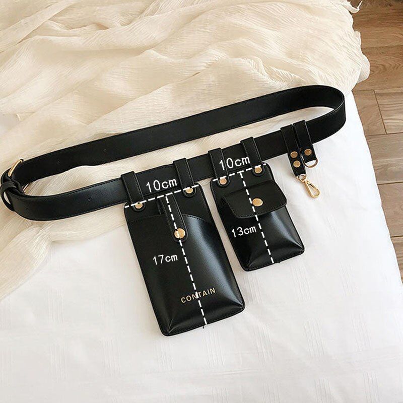 Women Fanny Pack Leather Belt Bag Waterproof Multi-pocket Waist Pack 17*10/13*10