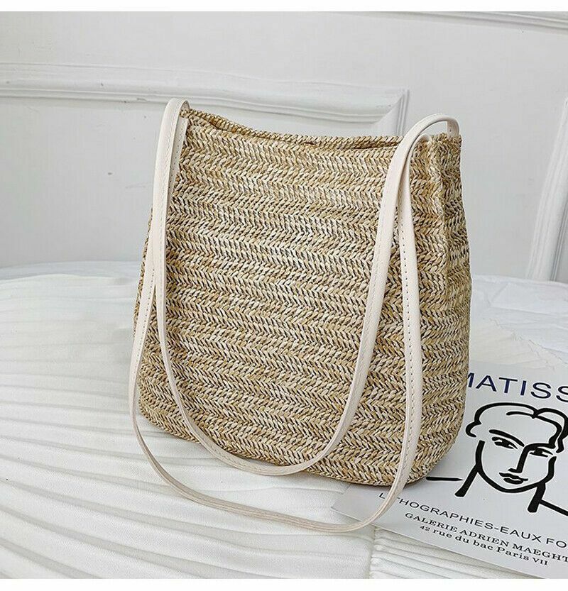 Bag Shoulder Bohemian Women Handbag Beach Hand Woven Rattan Straw Summer Large