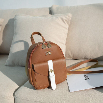 Mini Backpack Synthetic Leather Small School Bag Bow-knot Hollow Purse 17*8*19CM