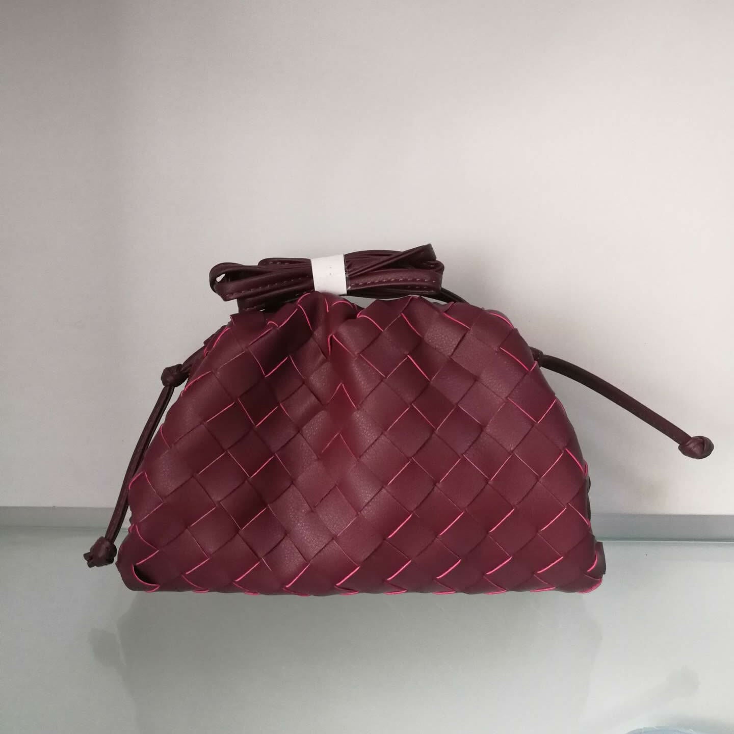 Woven Ruched Microfibre Leather Mini Pouch Clutch Bag Crossbody Shoulder Purse