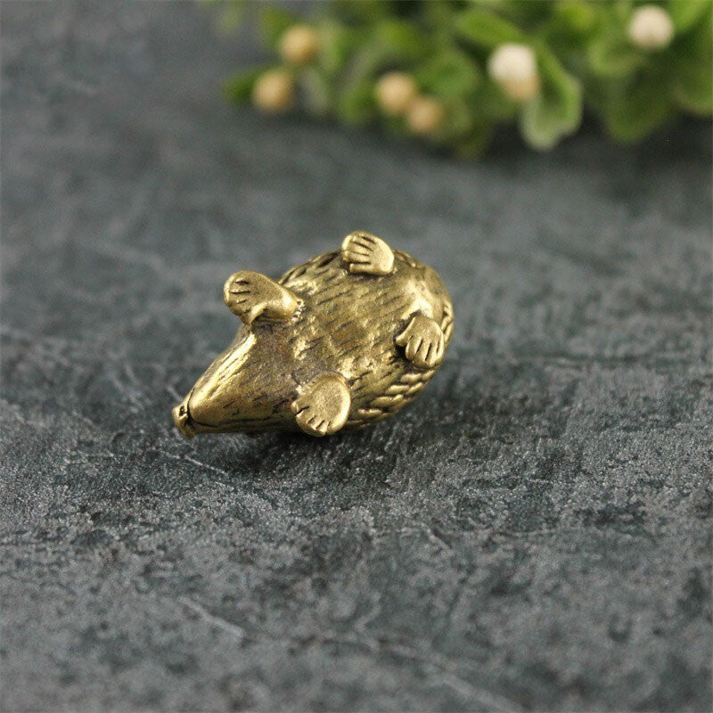 Solid Brass Hedgehog Figurine Animal Statue Toy Ornament Miniature Gift Tea Pet