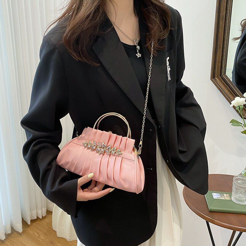 Evening Party Clip Bag Pleated Shoulder Bag Vintage Handbag Luxury Shoulder Bags
