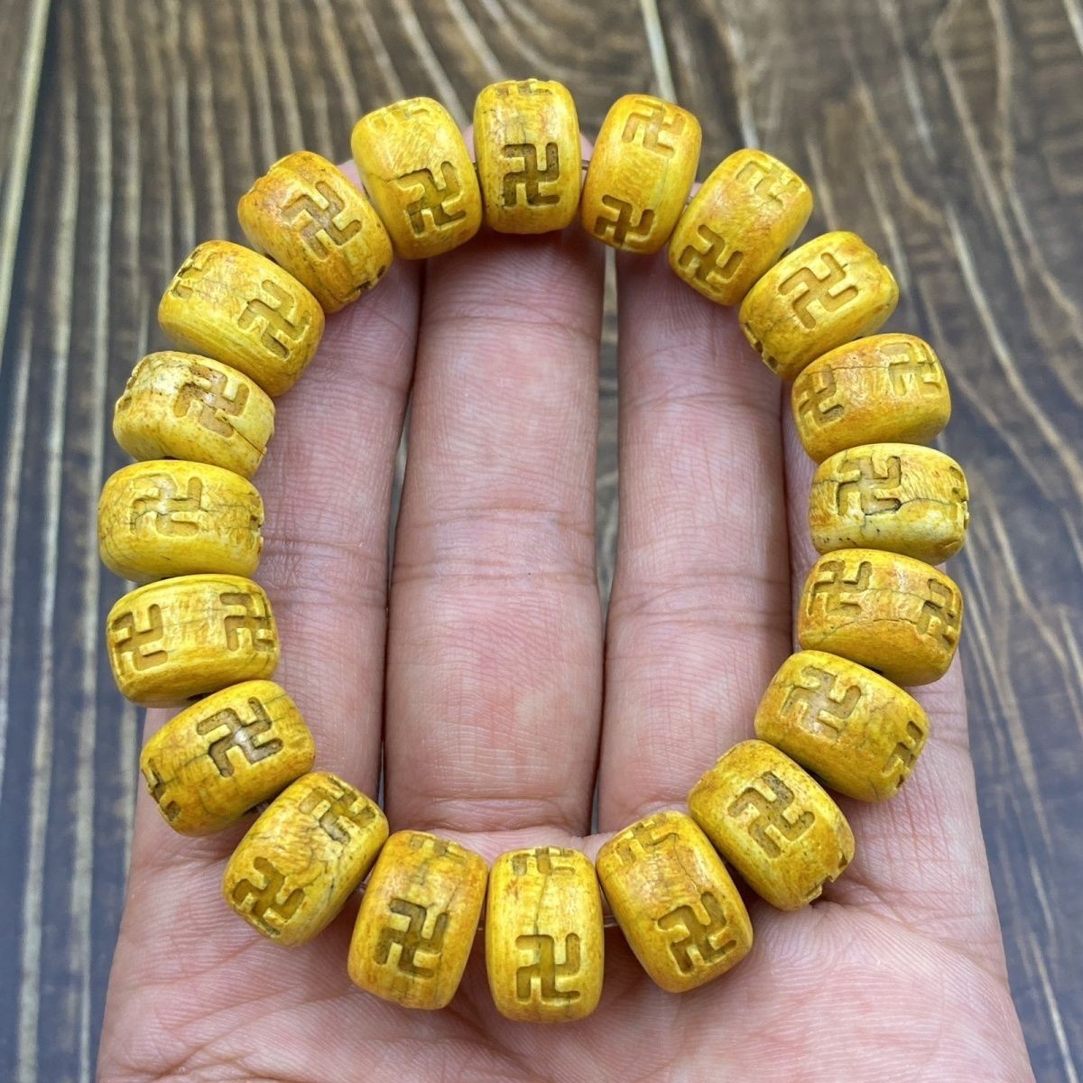 Natural 14mm Swastika Bead Bracelet Single Circle Buddhist Mala Ethnic Jewelry